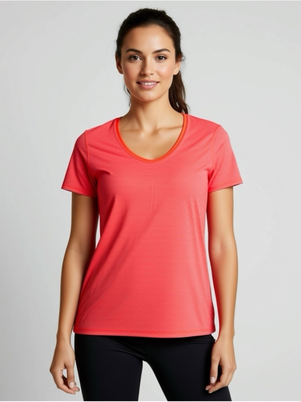 Lululemon Womens TShirt Top Scoop Neck Striped Bright Orange Size 8 Stretch